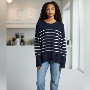 GAP Oversized 24/7 Split-Hem Nautical Crewneck Sweater - NWT